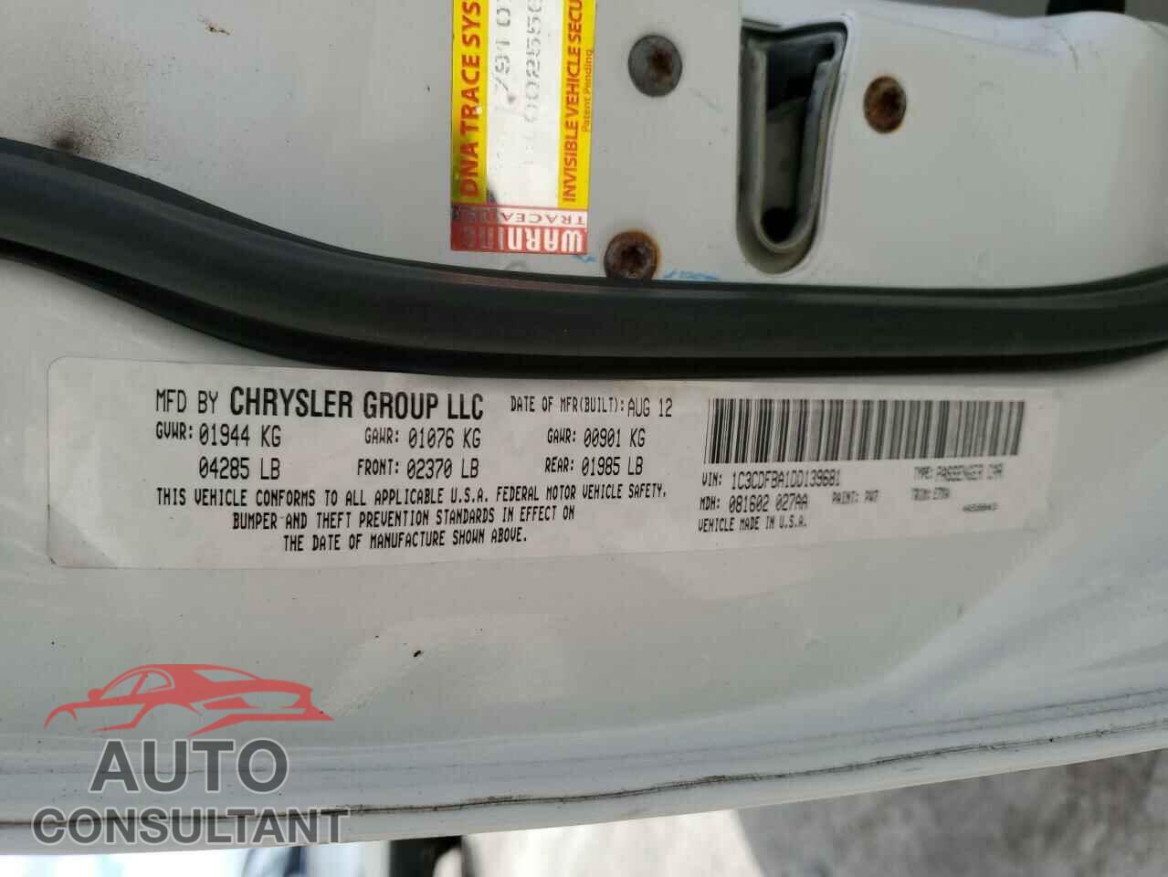 DODGE DART 2013 - 1C3CDFBA1DD139681