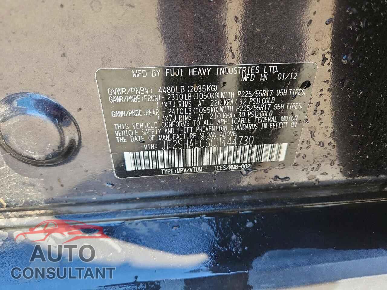 SUBARU FORESTER 2012 - JF2SHAEC6CH444730