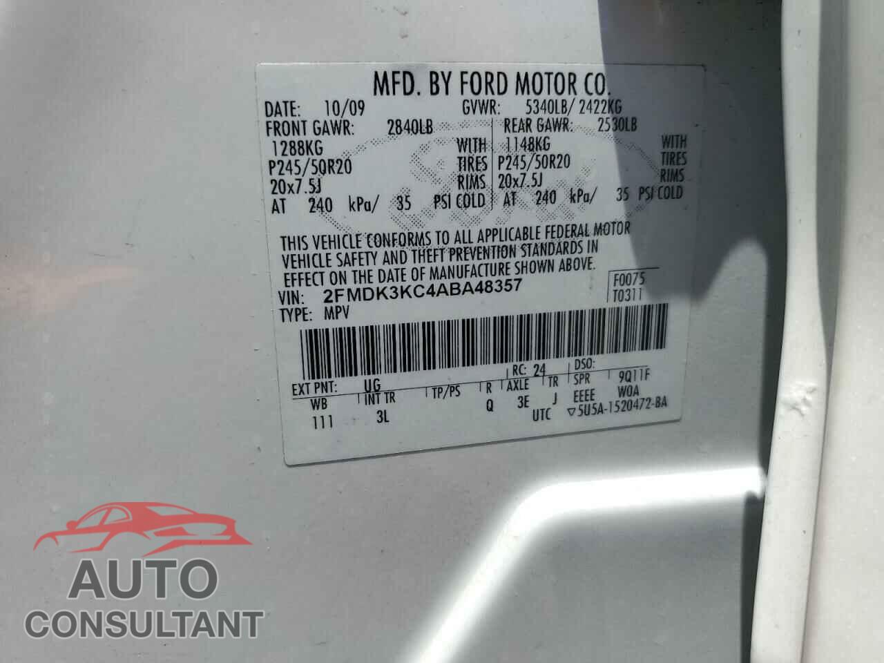 FORD EDGE 2010 - 2FMDK3KC4ABA48357