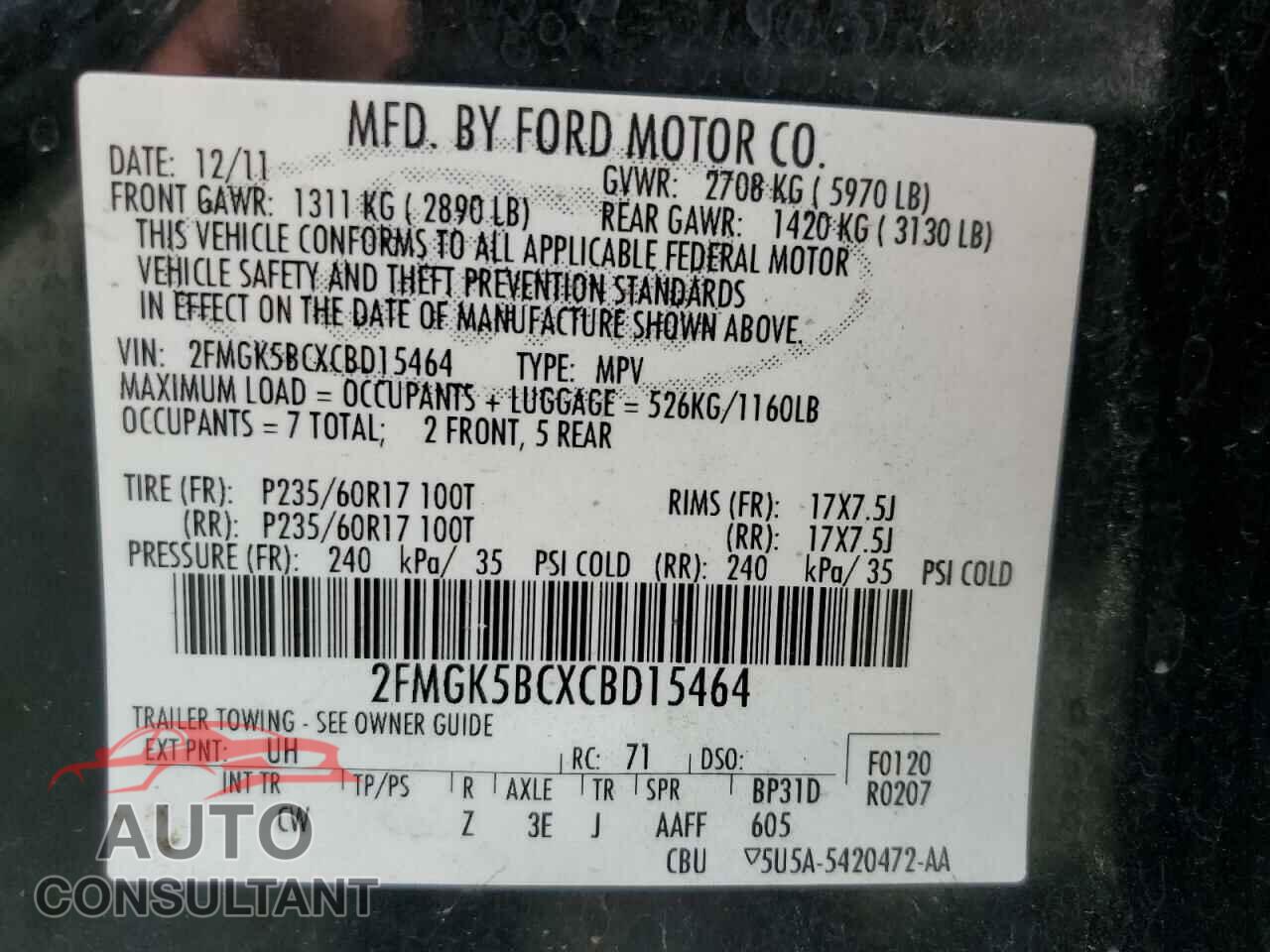 FORD FLEX 2012 - 2FMGK5BCXCBD15464