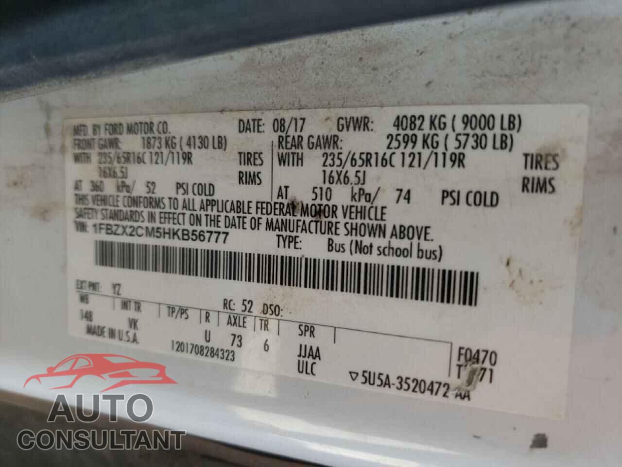 FORD TRANSIT 2017 - 1FBZX2CM5HKB56777