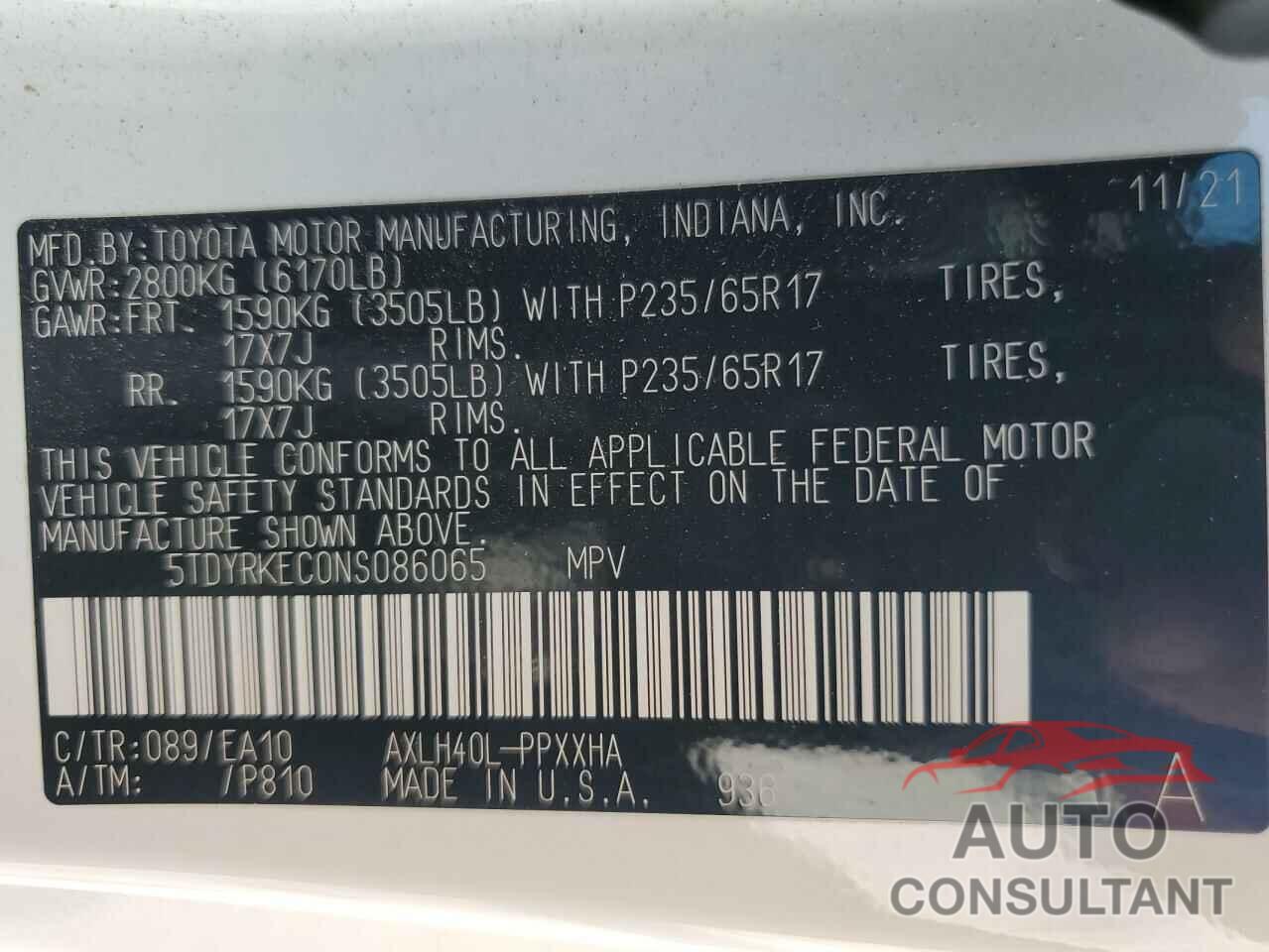 TOYOTA All Models 2022 - 5TDYRKEC0NS086065