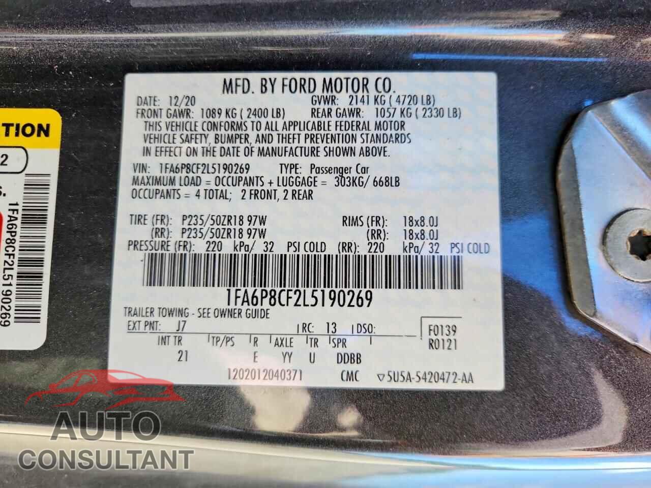 FORD MUSTANG 2020 - 1FA6P8CF2L5190269