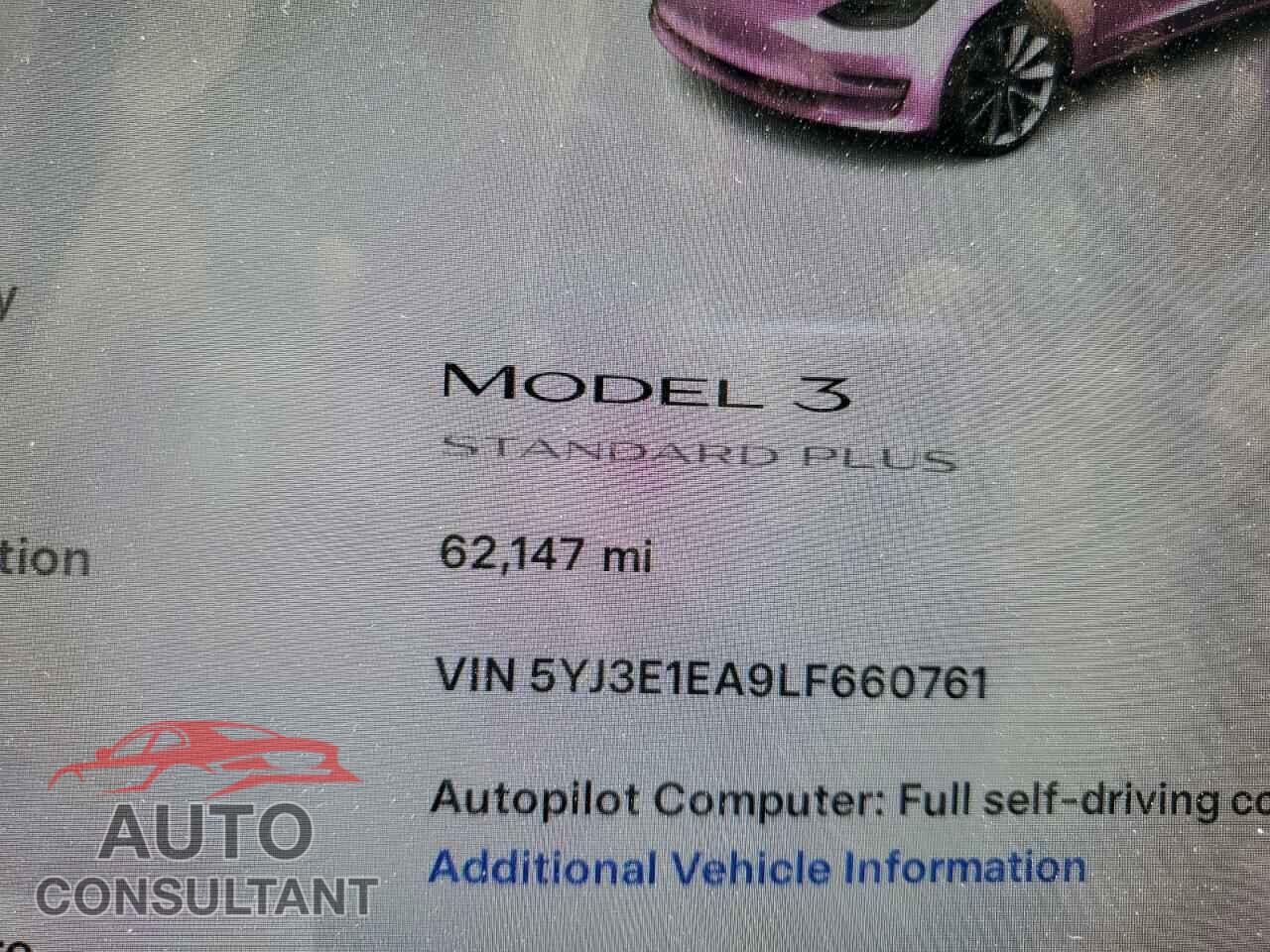 TESLA MODEL 3 2020 - 5YJ3E1EA9LF660761