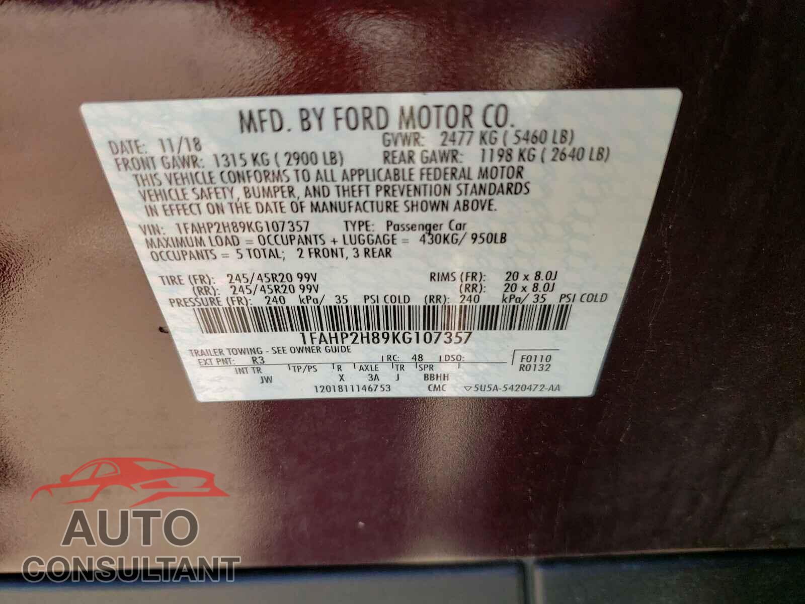 FORD TAURUS 2019 - 1FAHP2H89KG107357