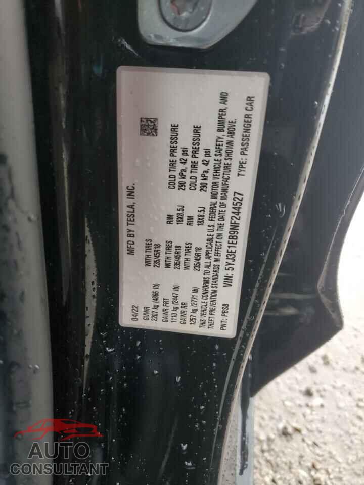 TESLA MODEL 3 2022 - 5YJ3E1EB9NF244527