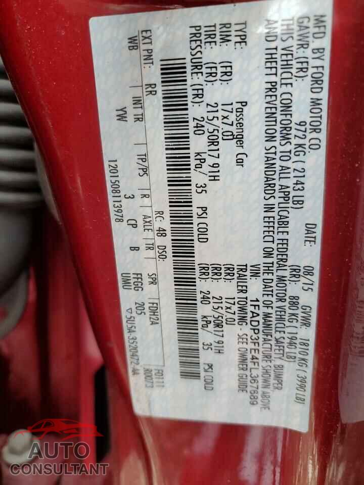 FORD FOCUS 2015 - 1FADP3FE4FL367689