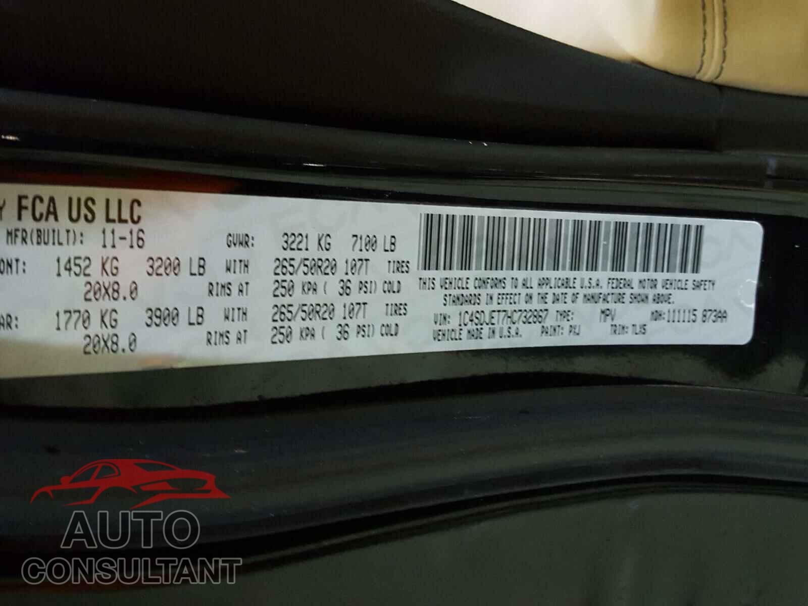 DODGE DURANGO 2017 - 1C4SDJET7HC732867