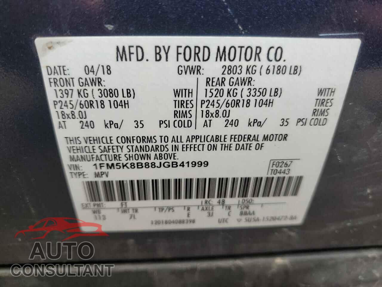 FORD EXPLORER 2018 - 1FM5K8B88JGB41999