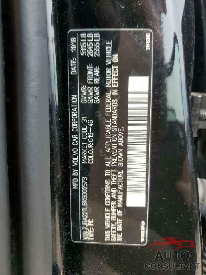 VOLVO S60 2019 - 7JRA22TL6KG002573