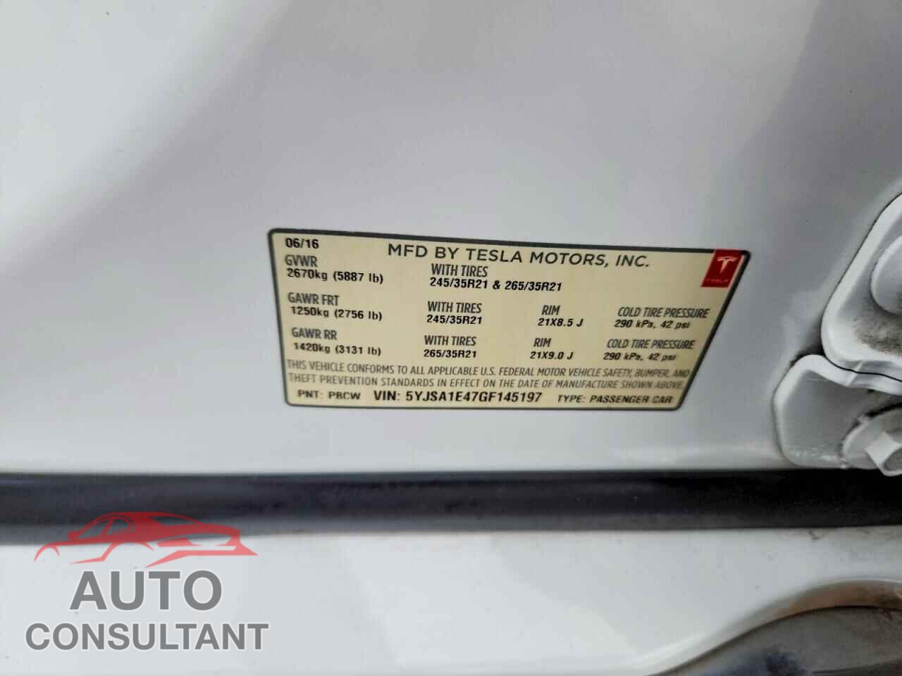 TESLA MODEL S 2016 - 5YJSA1E47GF145197