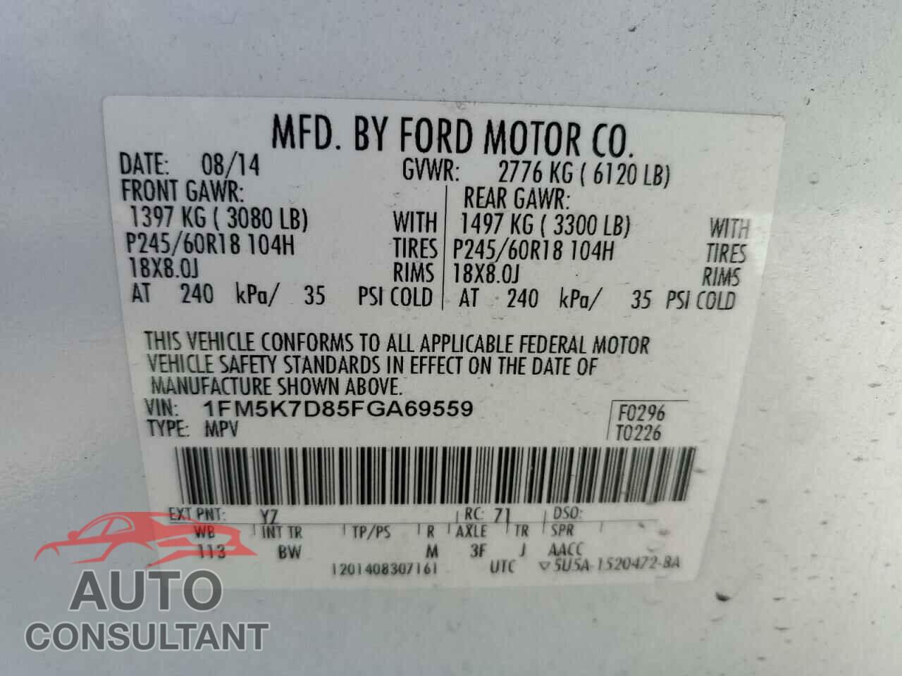 FORD EXPLORER 2015 - 1FM5K7D85FGA69559