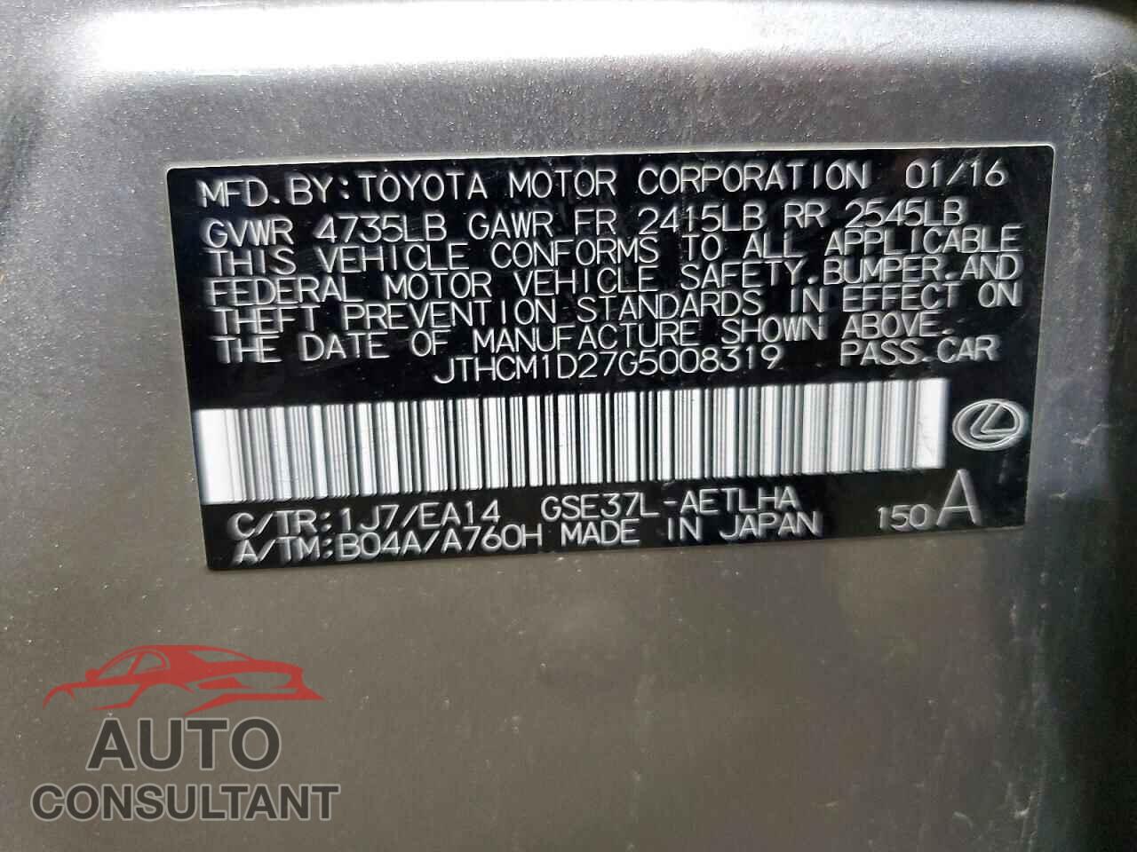 LEXUS IS 2016 - JTHCM1D27G5008319
