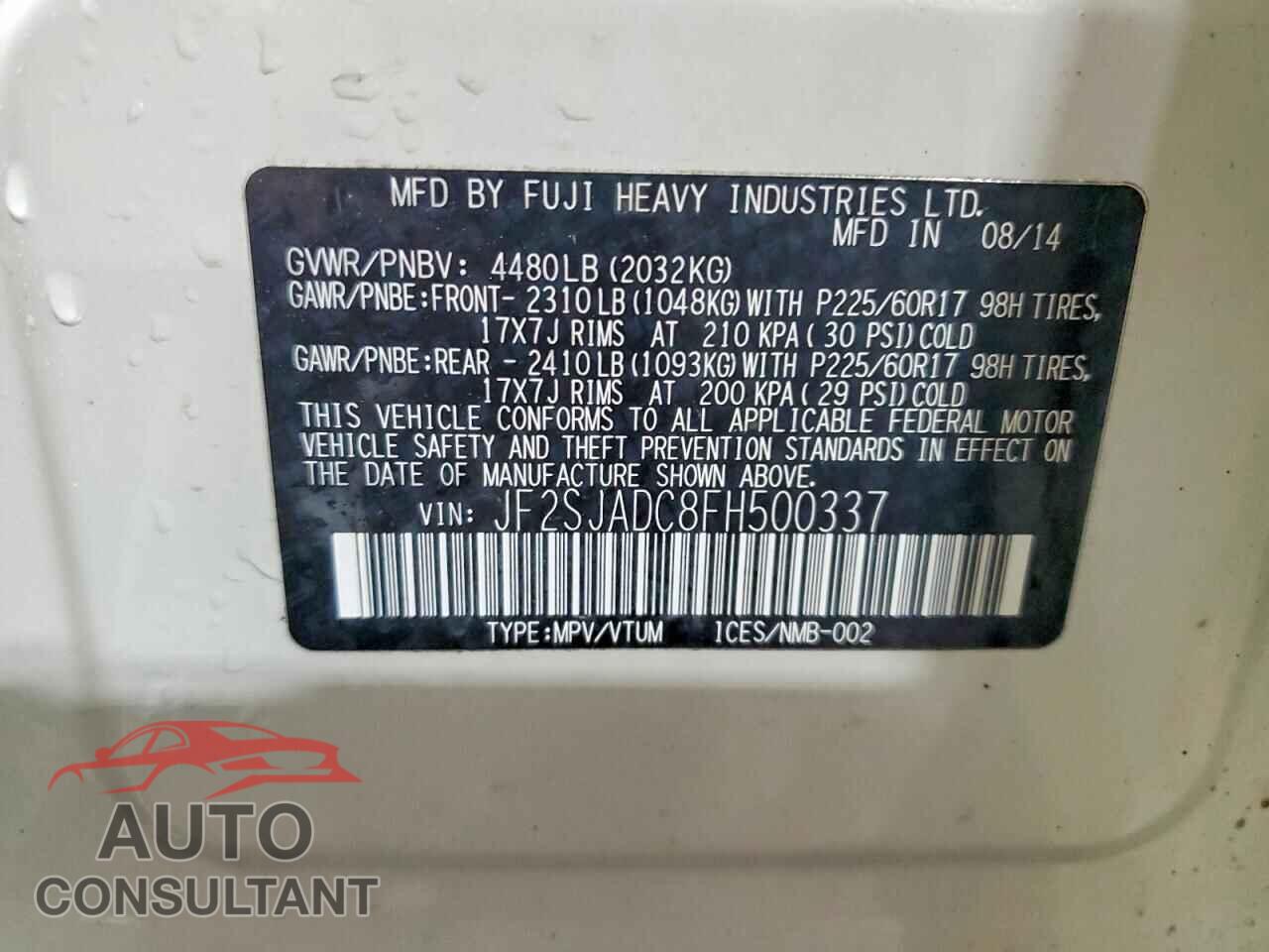SUBARU FORESTER 2015 - JF2SJADC8FH500337