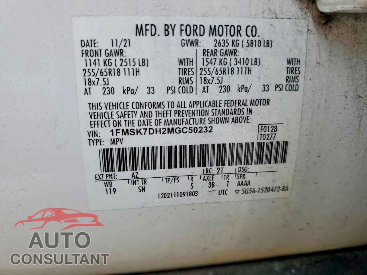 FORD EXPLORER 2021 - 1FMSK7DH2MGC50232