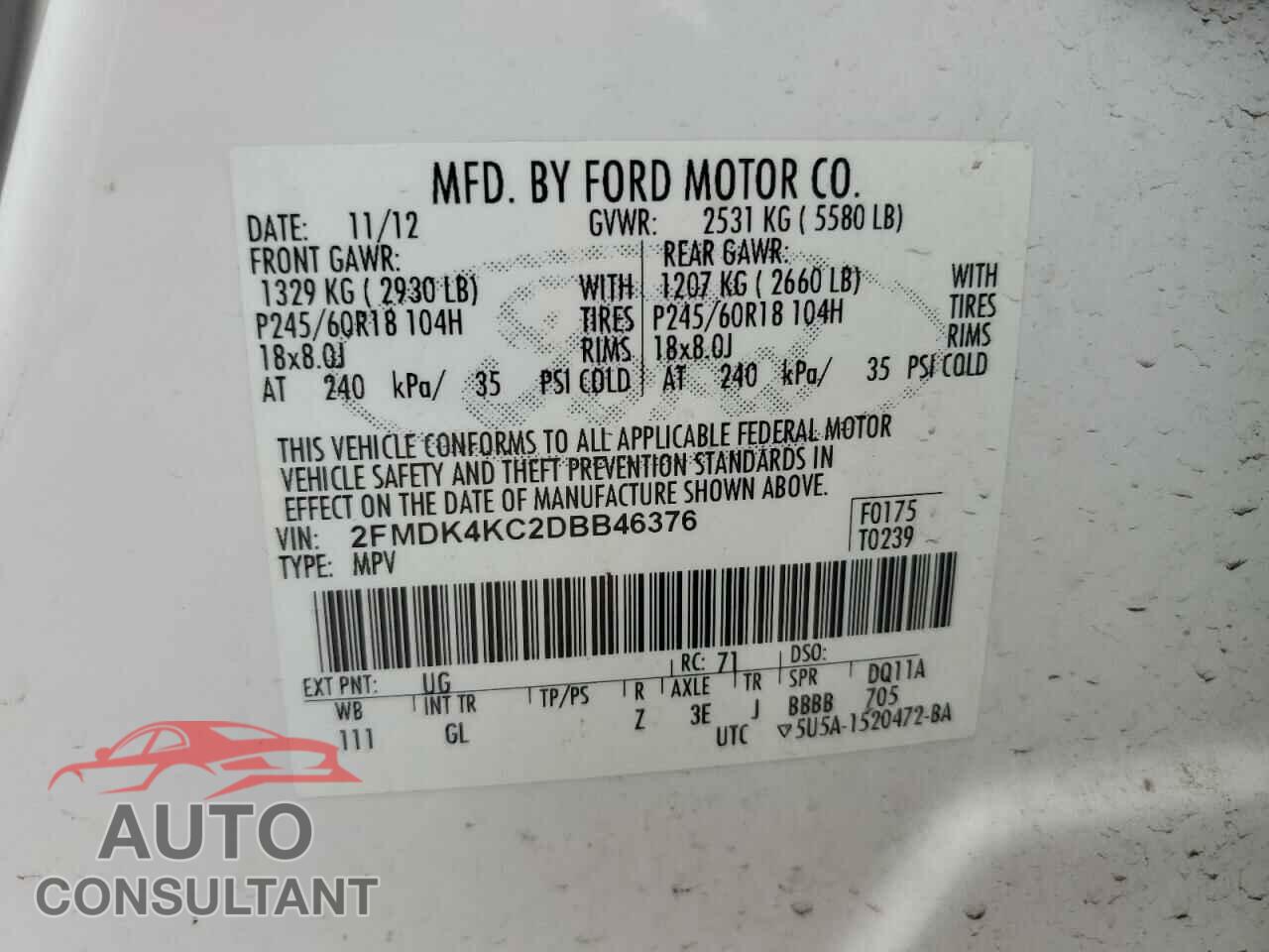 FORD EDGE 2013 - 2FMDK4KC2DBB46376