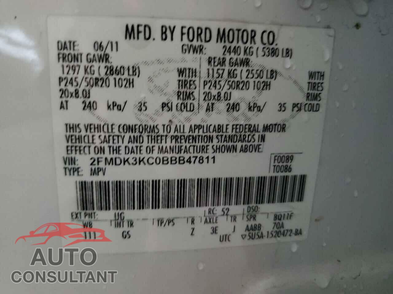 FORD EDGE 2011 - 2FMDK3KC0BBB47811