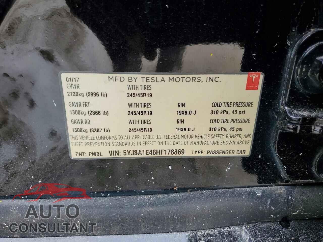 TESLA MODEL S 2017 - 5YJSA1E46HF178869