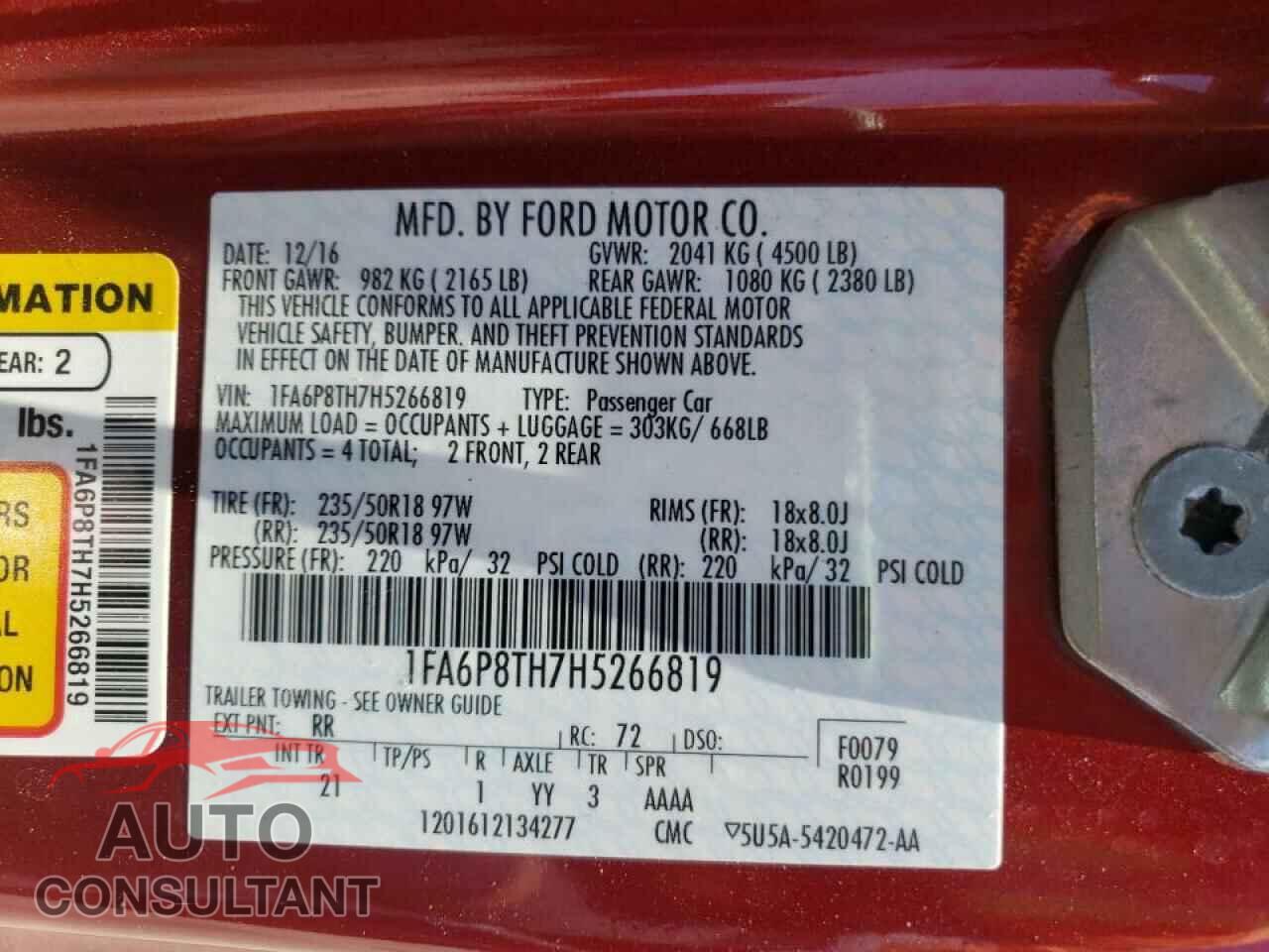FORD MUSTANG 2017 - 1FA6P8TH7H5266819