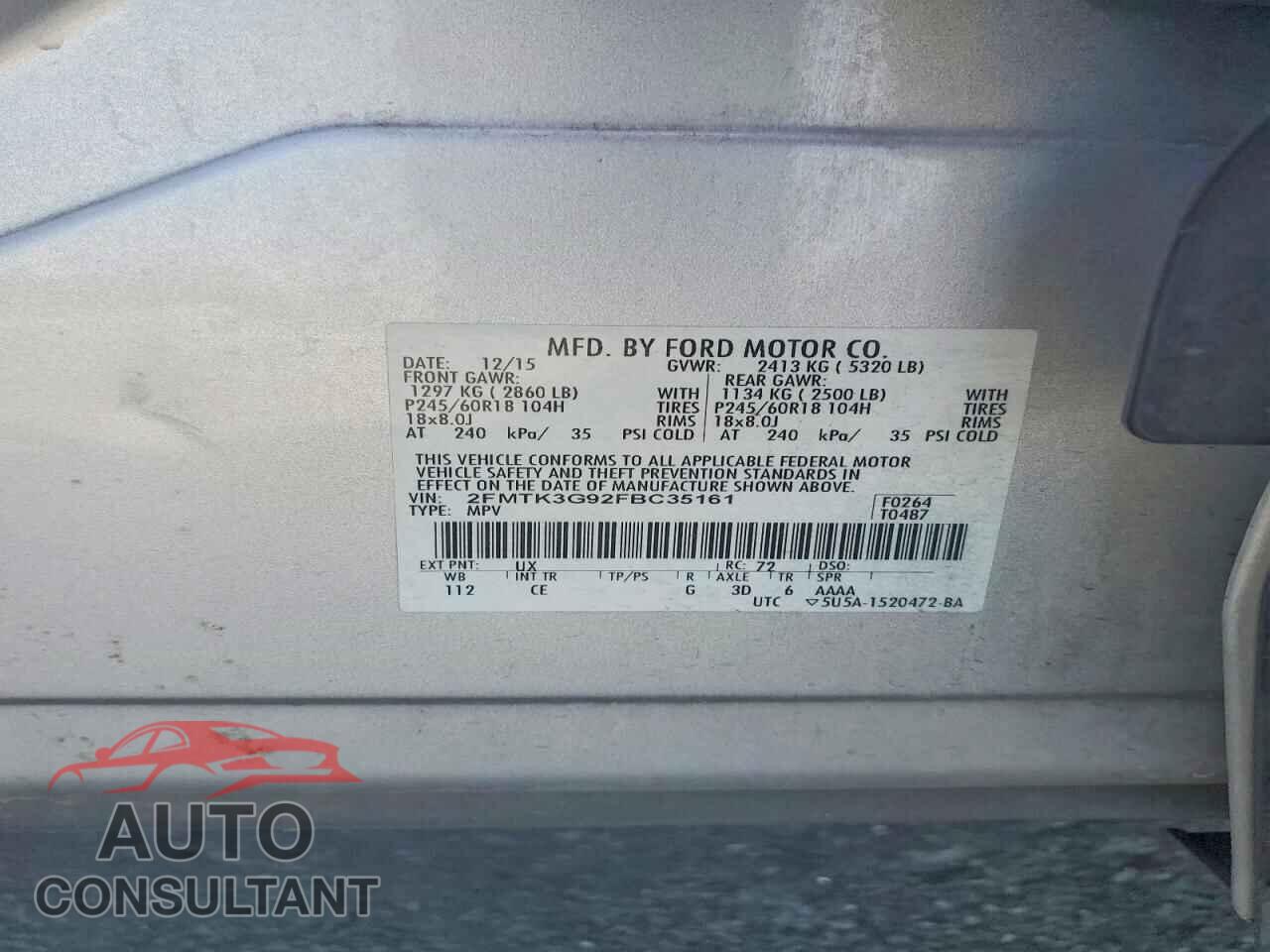 FORD EDGE 2015 - 2FMTK3G92FBC35161