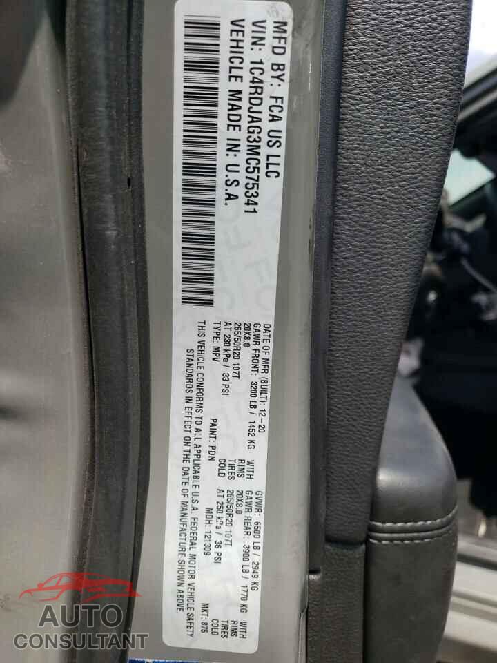 DODGE DURANGO 2021 - 1C4RDJAG3MC575341