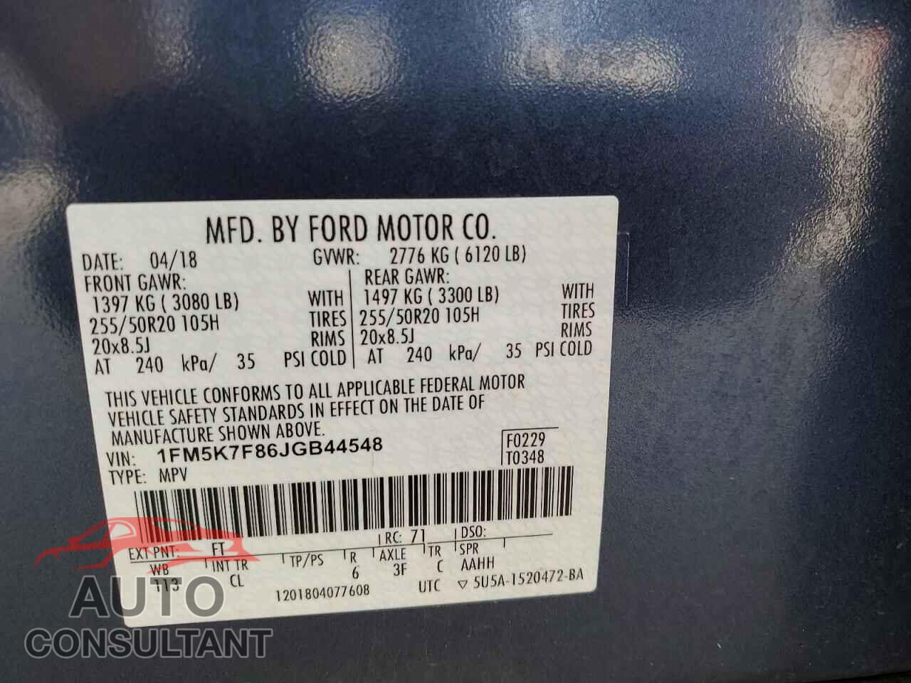 FORD EXPLORER 2018 - 1FM5K7F86JGB44548