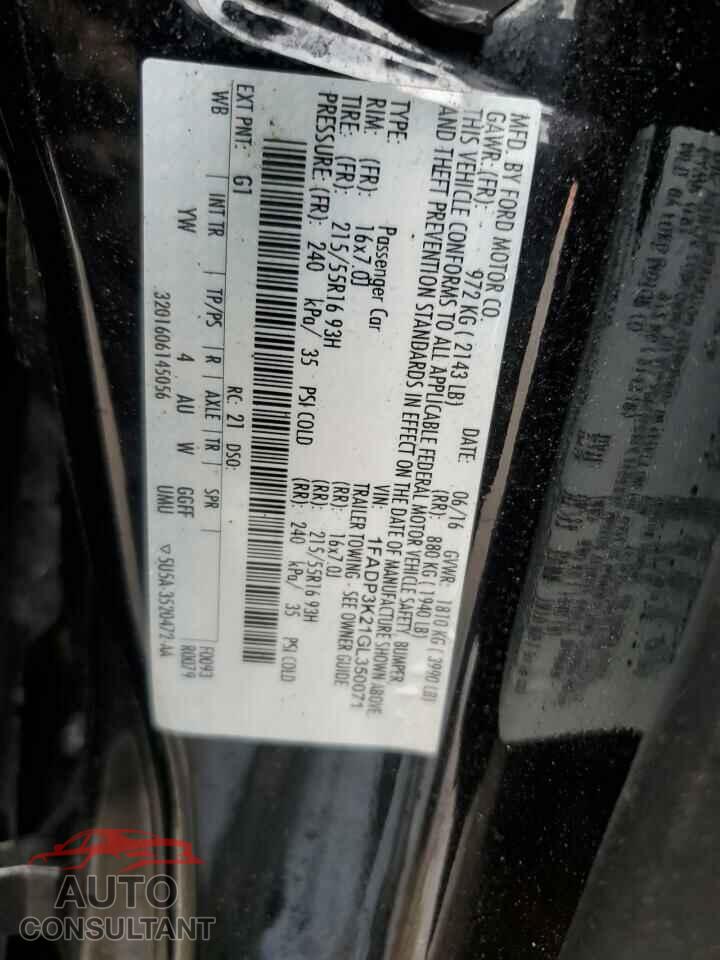 FORD FOCUS 2016 - 1FADP3K21GL350071