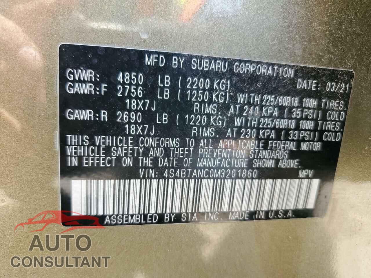 SUBARU OUTBACK 2021 - 4S4BTANC0M3201860