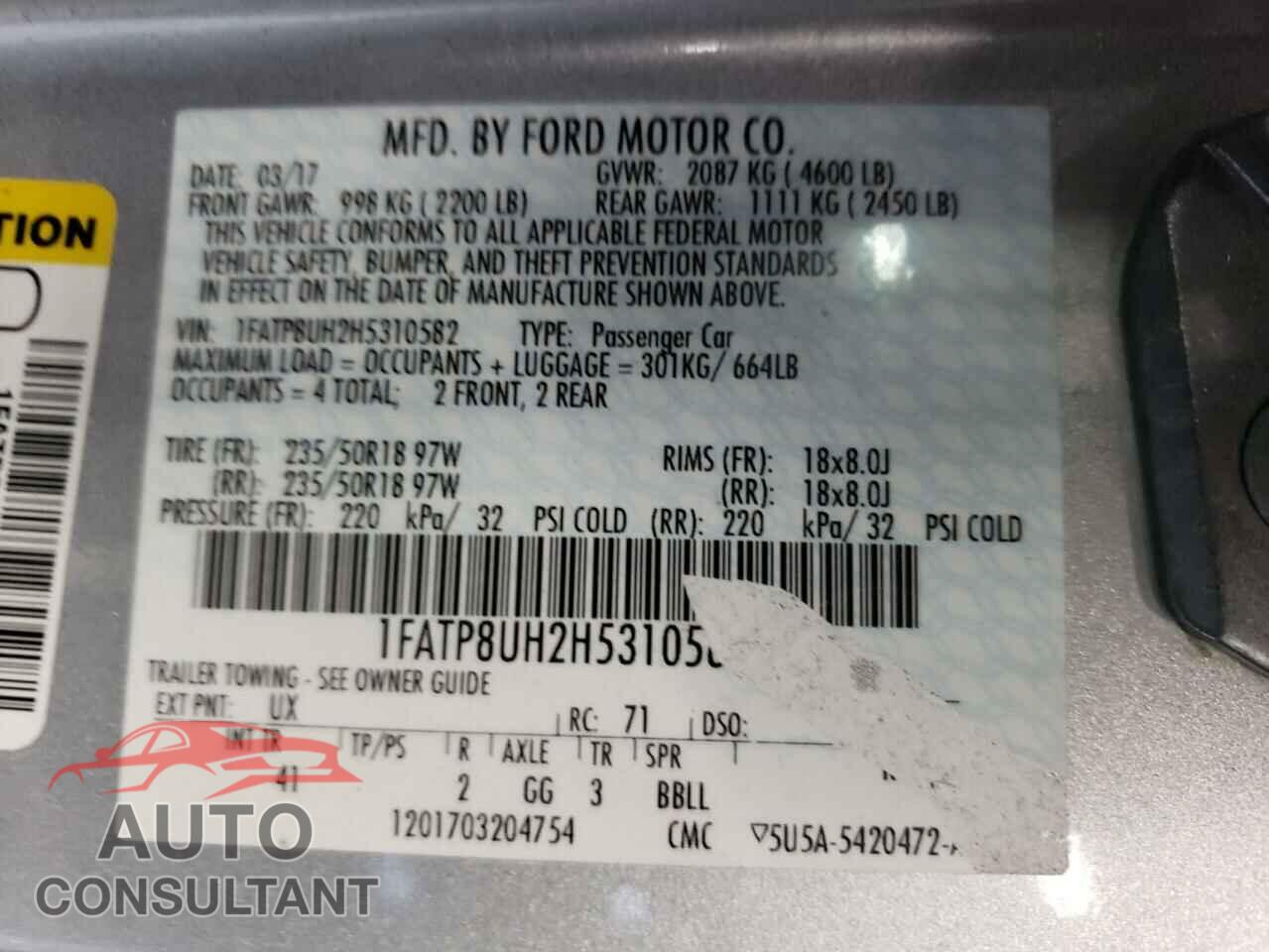 FORD MUSTANG 2017 - 1FATP8UH2H5310582