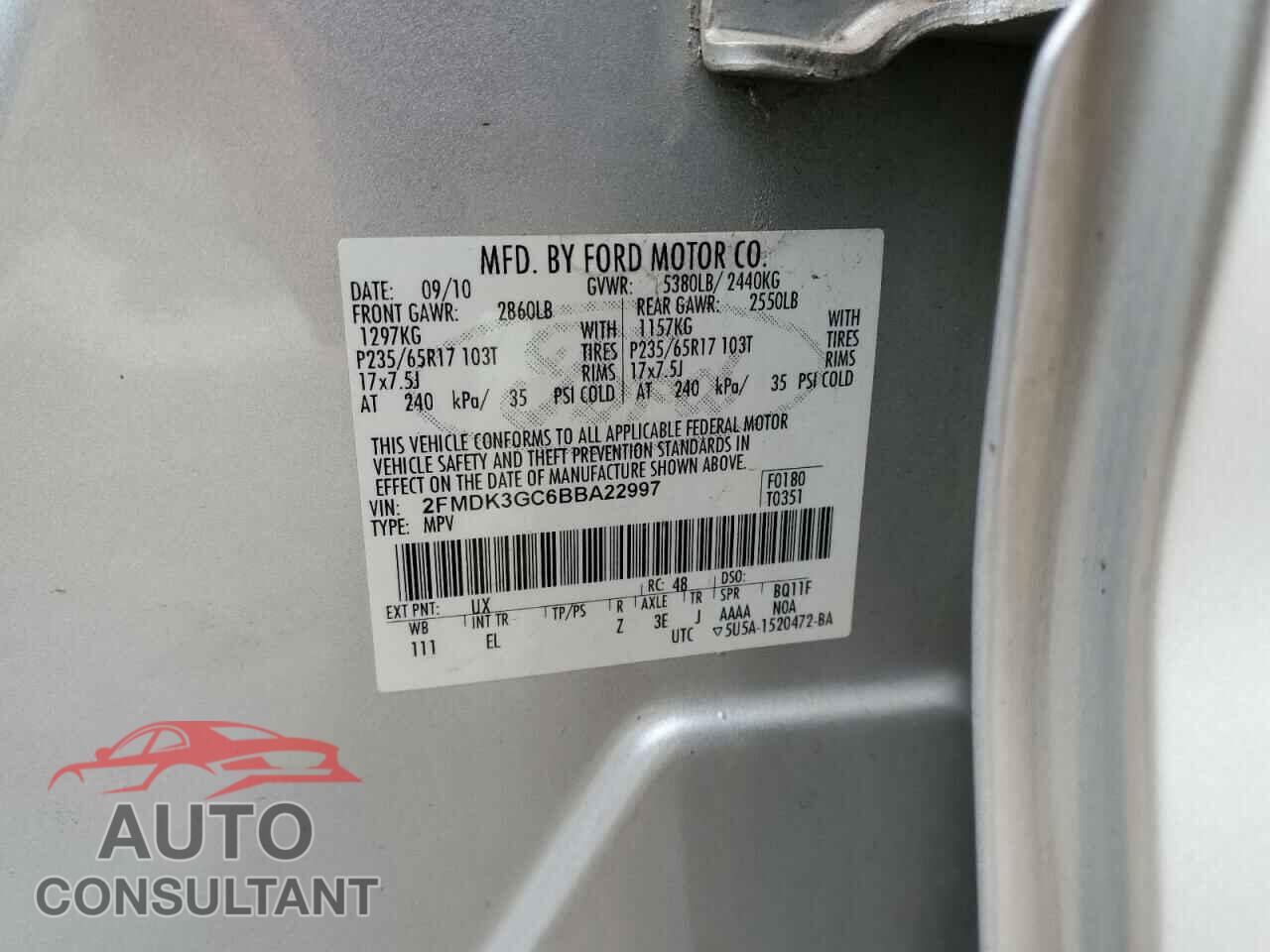 FORD EDGE 2011 - 2FMDK3GC6BBA22997