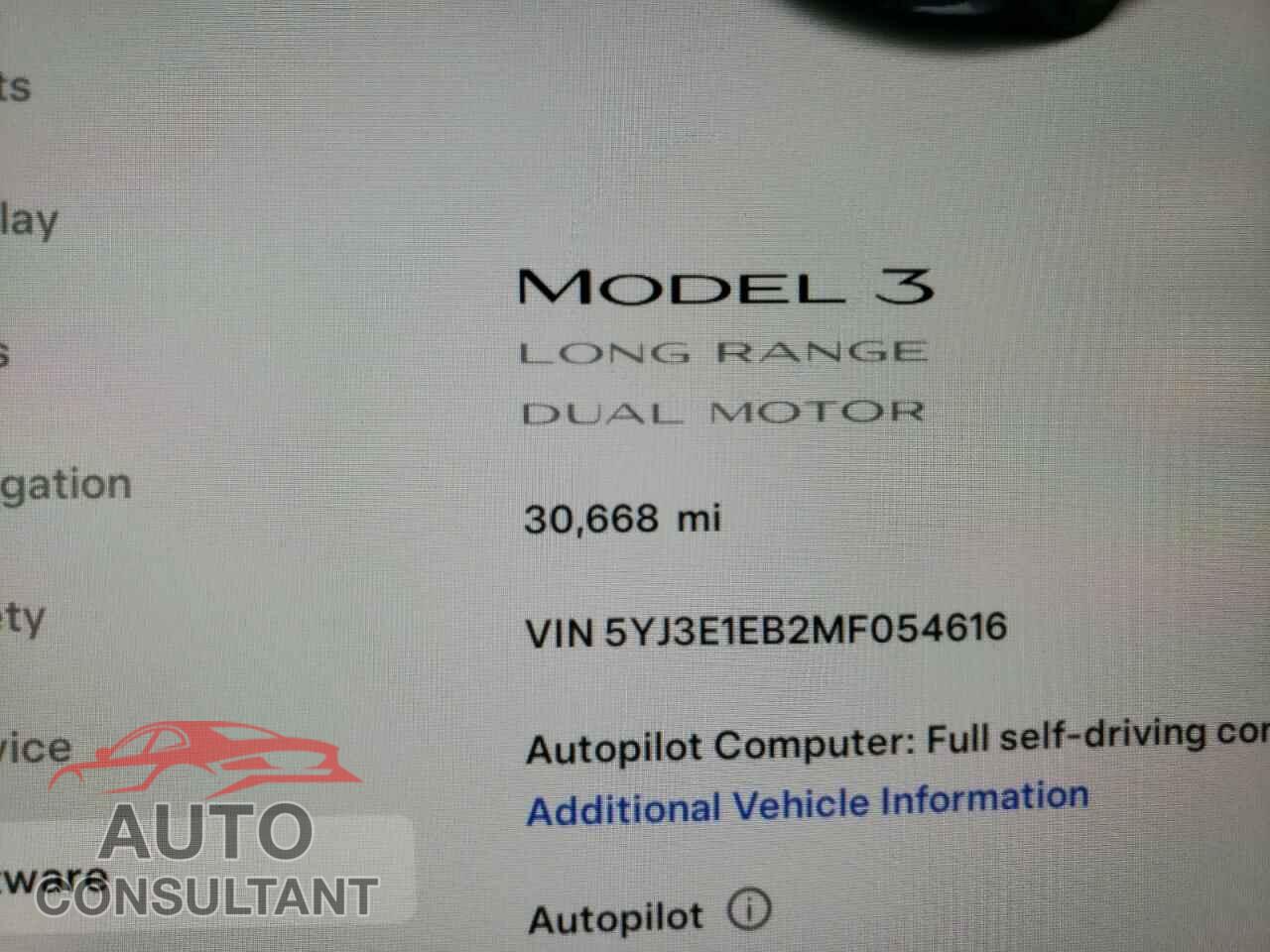 TESLA MODEL 3 2021 - 5YJ3E1EB2MF054616