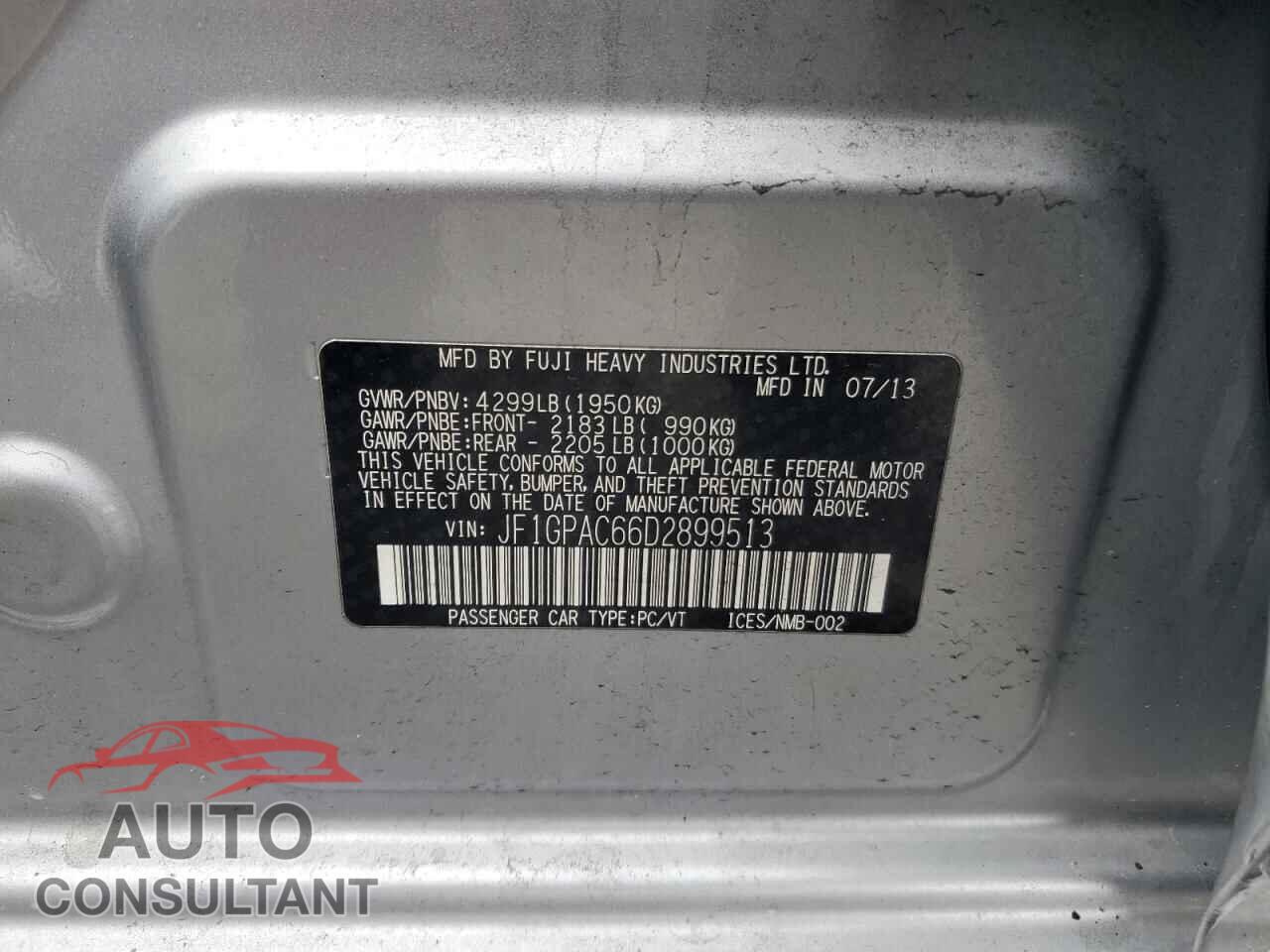 SUBARU IMPREZA 2013 - JF1GPAC66D2899513