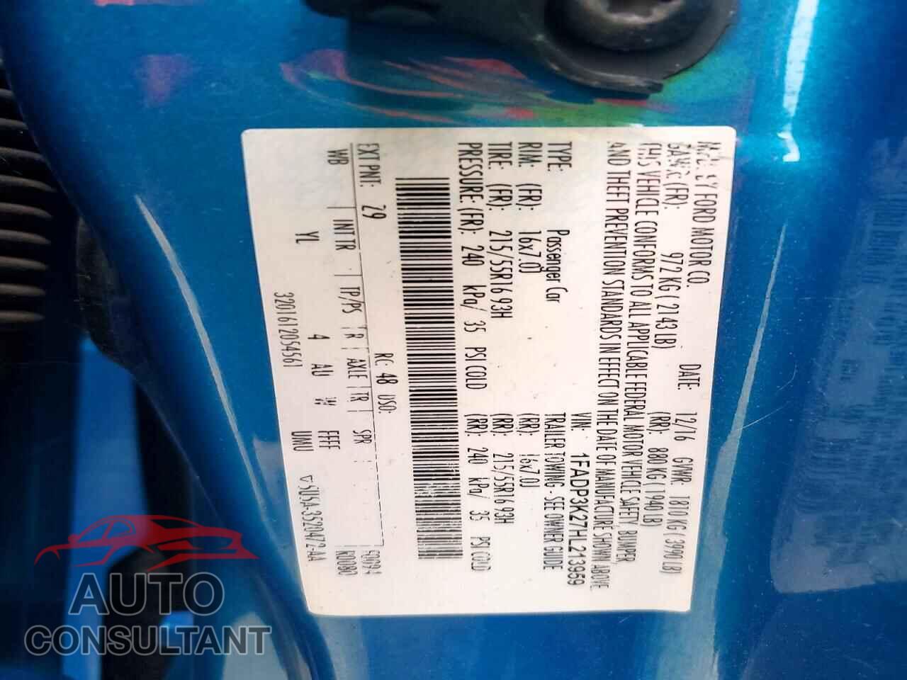 FORD FOCUS 2017 - 1FADP3K27HL213959
