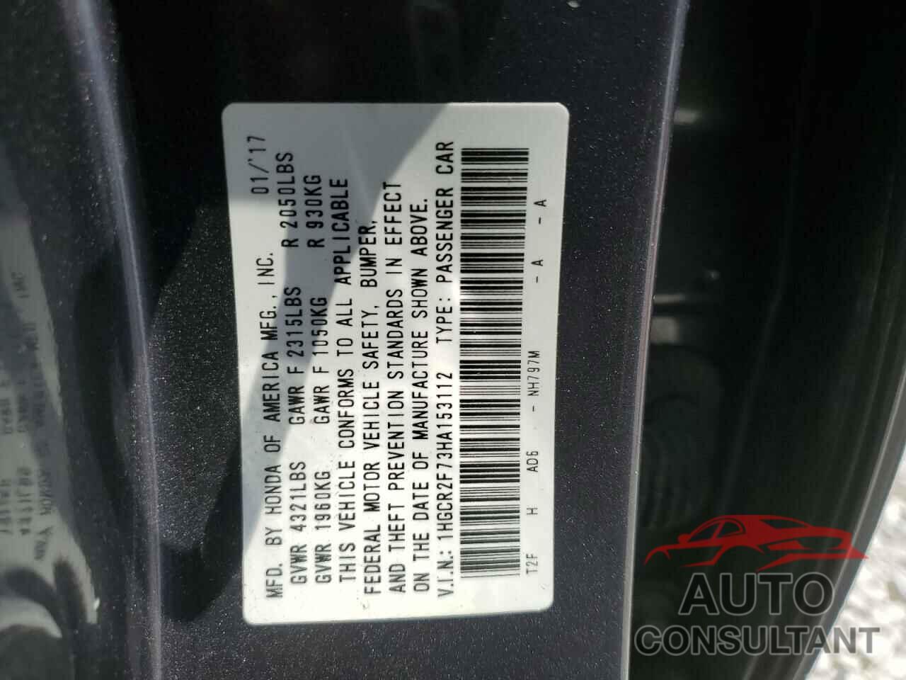 HONDA ACCORD 2017 - 1HGCR2F73HA153112