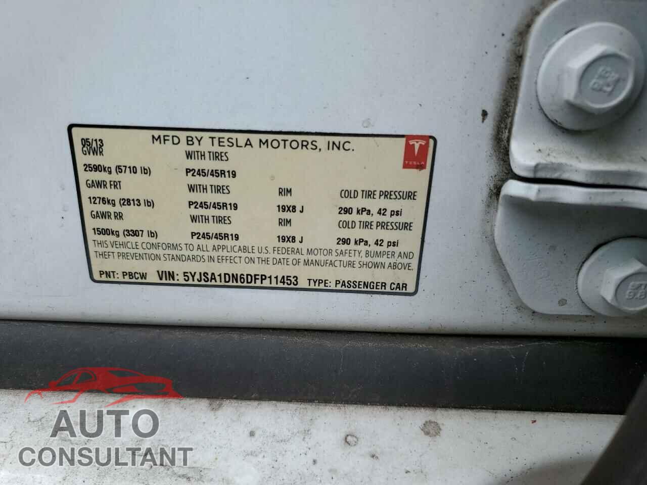 TESLA MODEL S 2013 - 5YJSA1DN6DFP11453