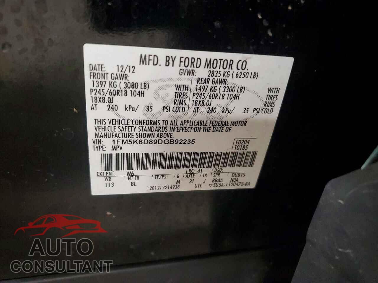 FORD EXPLORER 2013 - 1FM5K8D89DGB92235