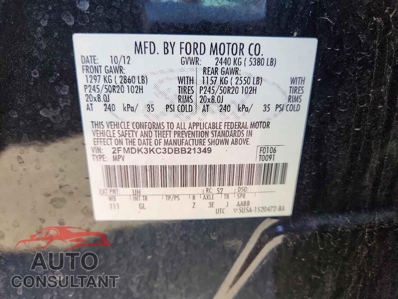 FORD EDGE 2013 - 2FMDK3KC3DBB21349
