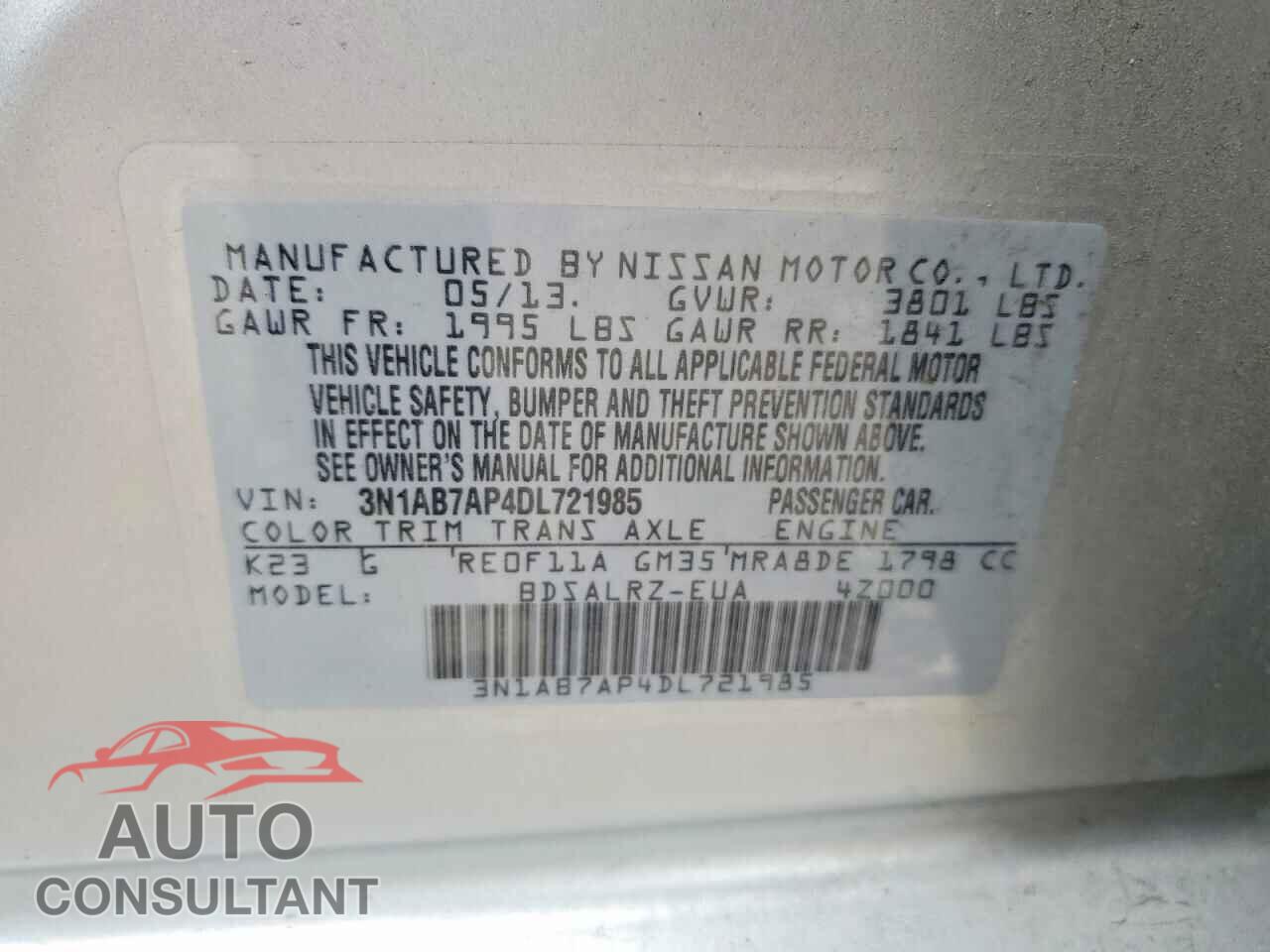 NISSAN SENTRA 2013 - 3N1AB7AP4DL721985
