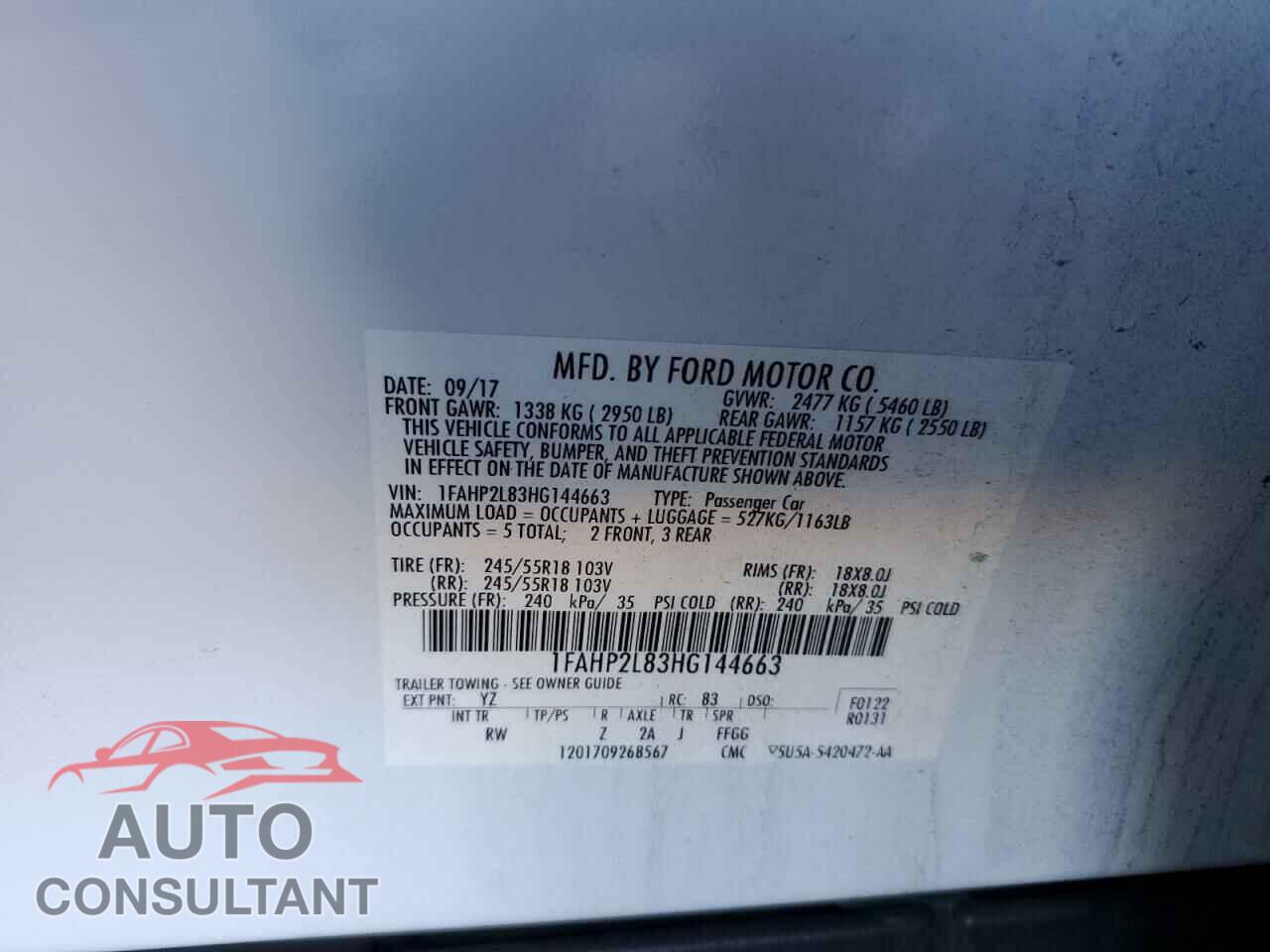 FORD TAURUS 2017 - 1FAHP2L83HG144663