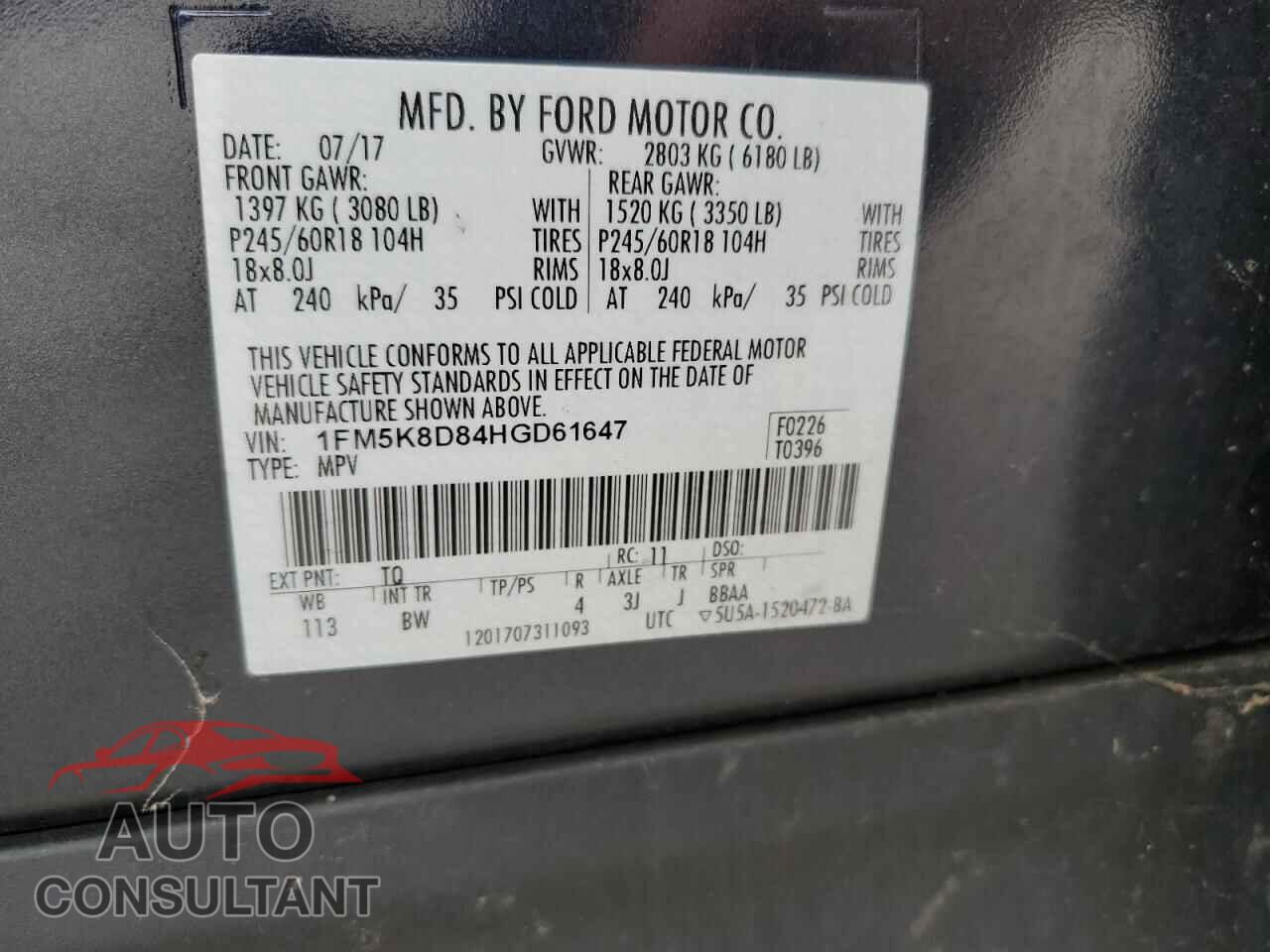 FORD EXPLORER 2017 - 1FM5K8D84HGD61647