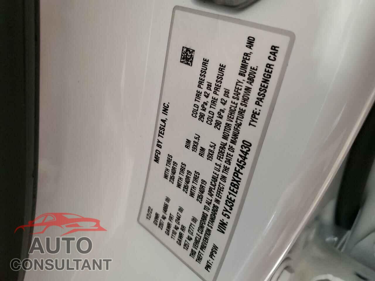 TESLA MODEL 3 2023 - 5YJ3E1EBXPF454430