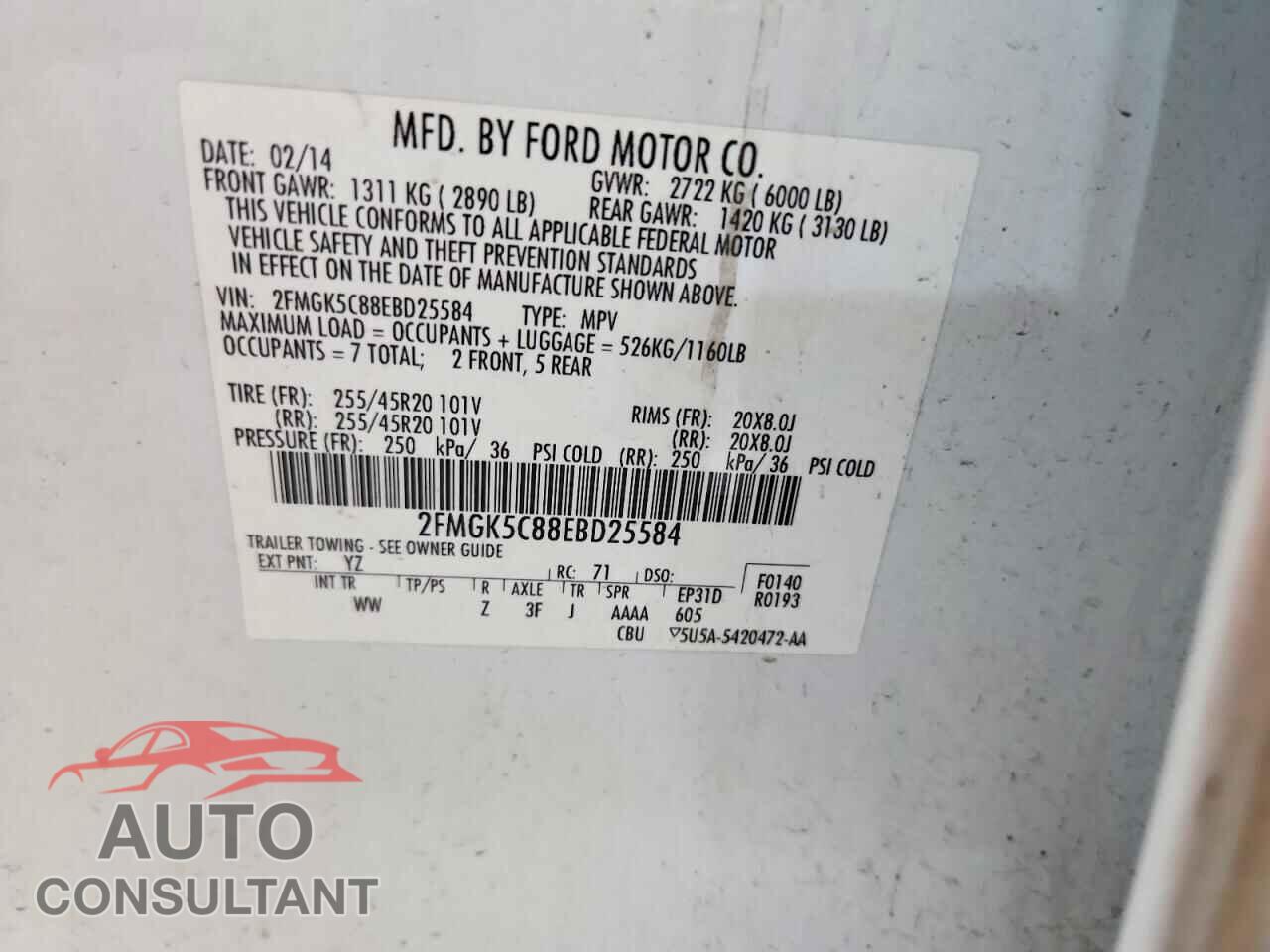 FORD FLEX 2014 - 2FMGK5C88EBD25584