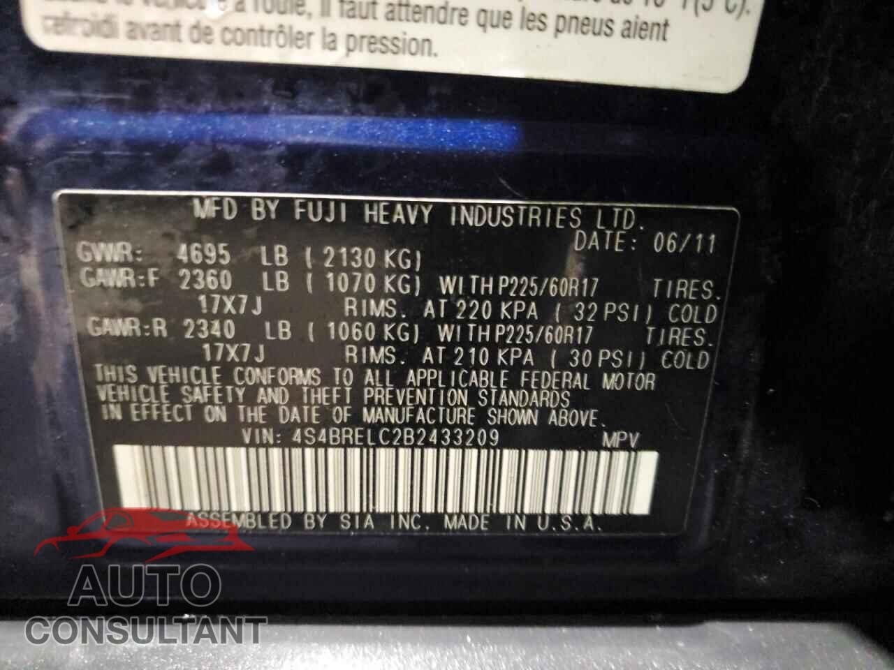 SUBARU OUTBACK 2011 - 4S4BRELC2B2433209