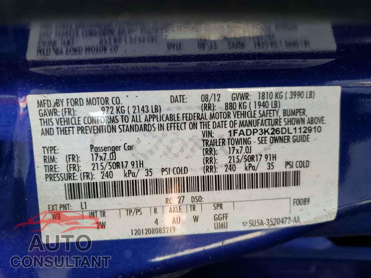 FORD FOCUS 2013 - 1FADP3K26DL112910