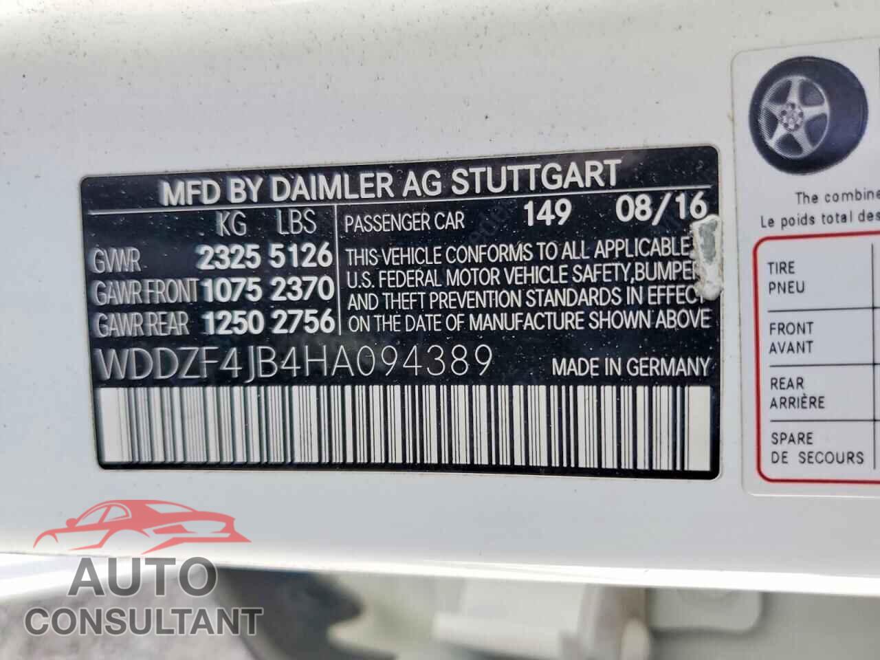 MERCEDES-BENZ E-CLASS 2017 - WDDZF4JB4HA094389