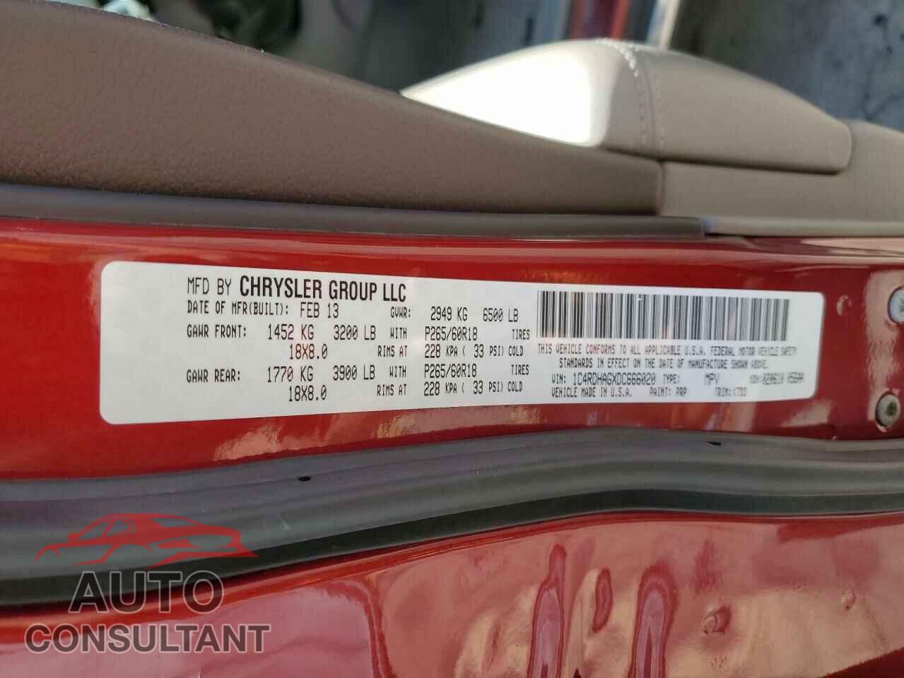 DODGE DURANGO 2013 - 1C4RDHAGXDC666020