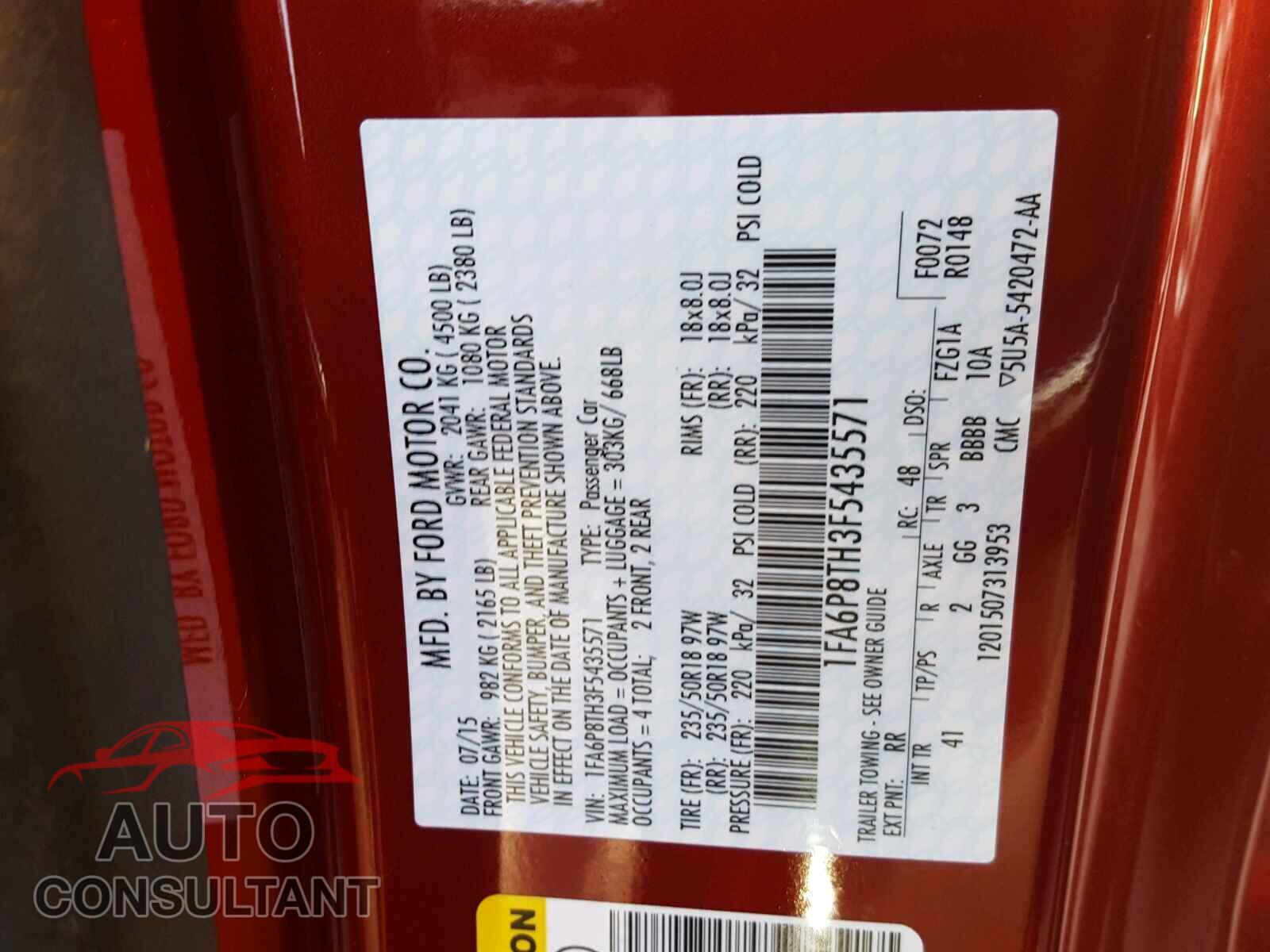 FORD MUSTANG 2015 - 1FA6P8TH3F5435571