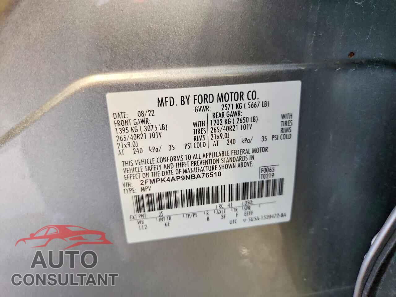 FORD EDGE 2022 - 2FMPK4AP9NBA76510