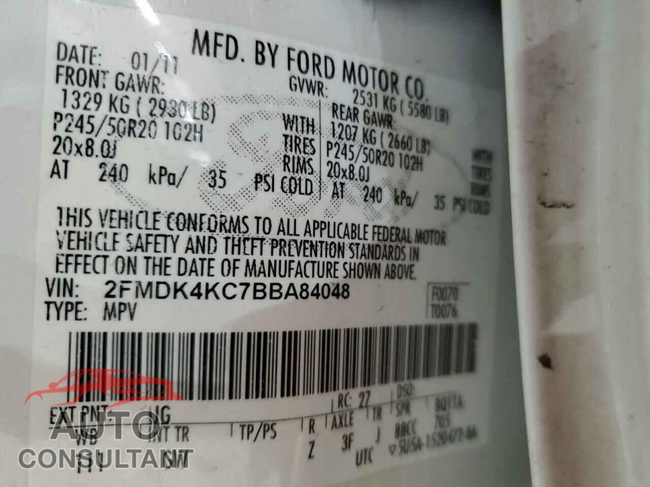 FORD EDGE 2011 - 2FMDK4KC7BBA84048