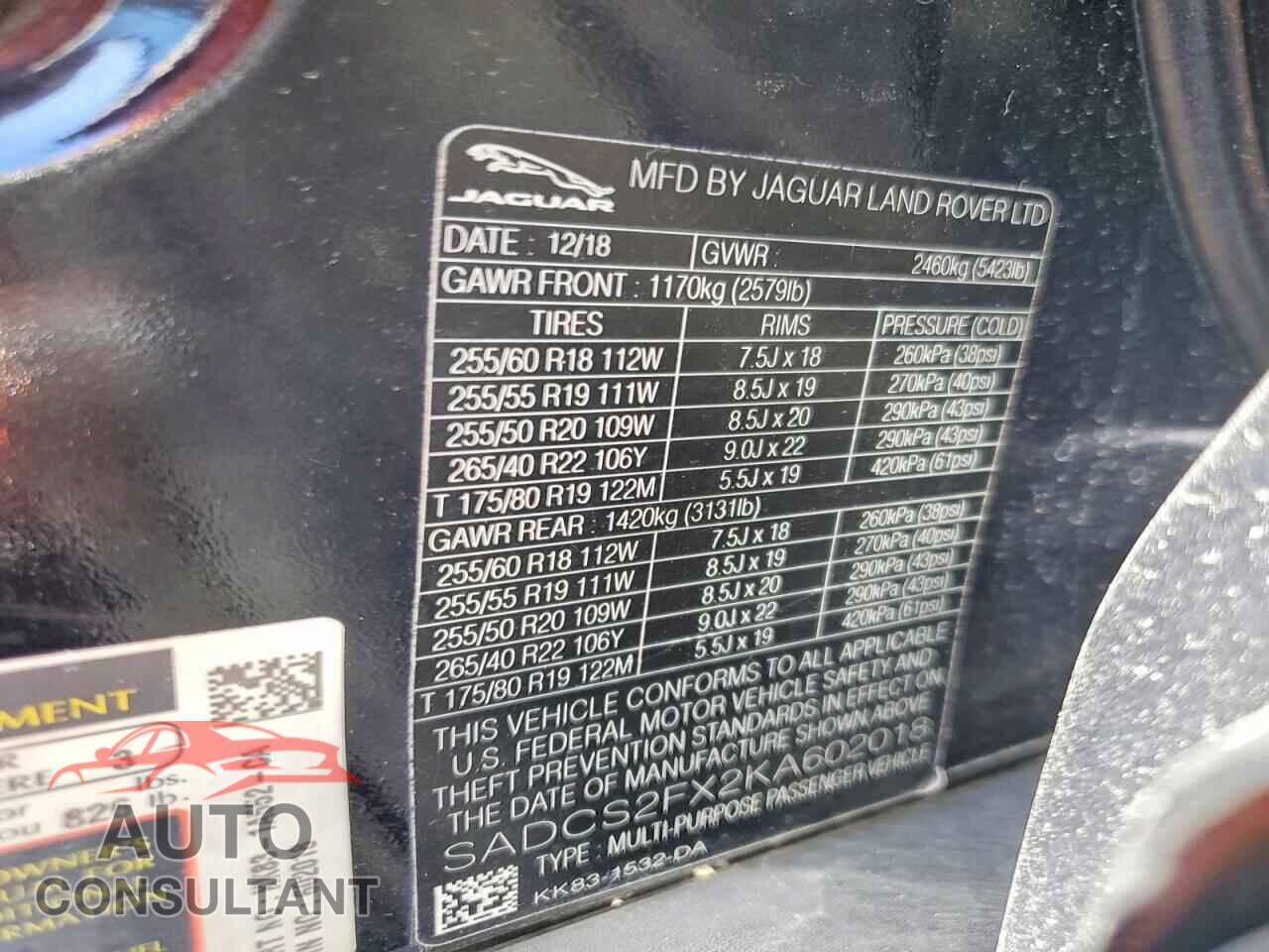 JAGUAR F-PACE 2019 - SADCS2FX2KA602018